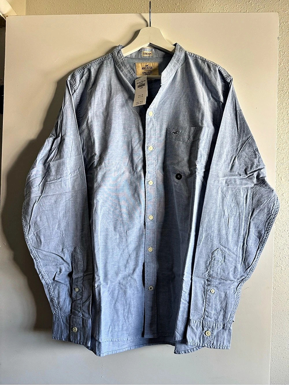 Hollister Epic Flex Band Collar Shirt Blue XL